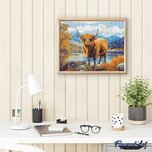 Afbeelding in Gallery-weergave laden, Diamond Painting - Schotse Hooglander aan de gouden oever