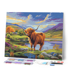 Afbeelding in Gallery-weergave laden, Diamond Painting - Schotse Hooglander onder geschilderde hemel