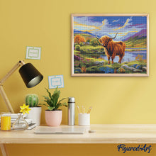 Afbeelding in Gallery-weergave laden, Diamond Painting - Schotse Hooglander onder geschilderde hemel