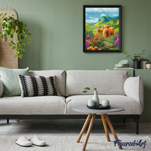 Afbeelding in Gallery-weergave laden, Diamond Painting - Schotse Hooglander in de bloeiende heuvels
