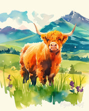Afbeelding in Gallery-weergave laden, Diamond Painting - Schotse Hooglander in de pastelvallei