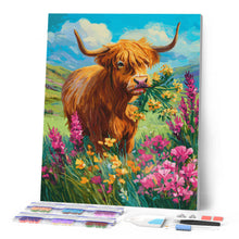 Afbeelding in Gallery-weergave laden, Diamond Painting - Schotse Hooglander in de bloemenzee