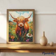 Afbeelding in Gallery-weergave laden, Diamond Painting - Portret van een Schotse Hooglander met wilde bloemen