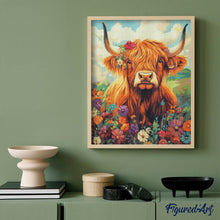 Afbeelding in Gallery-weergave laden, Diamond Painting - Portret van een Schotse Hooglander met bloemen