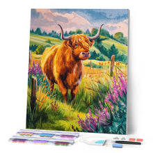 Afbeelding in Gallery-weergave laden, Diamond Painting - Schotse Hooglander op het platteland