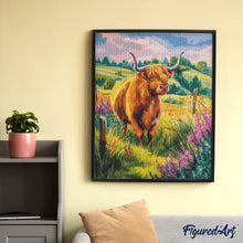 Afbeelding in Gallery-weergave laden, Diamond Painting - Schotse Hooglander op het platteland