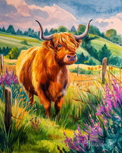 Afbeelding in Gallery-weergave laden, Diamond Painting - Schotse Hooglander op het platteland