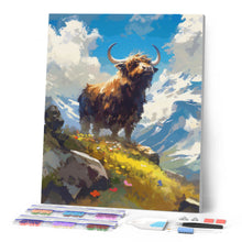 Afbeelding in Gallery-weergave laden, Diamond Painting - Schotse Hooglander met Alpenuitzicht