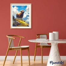 Afbeelding in Gallery-weergave laden, Diamond Painting - Schotse Hooglander met Alpenuitzicht
