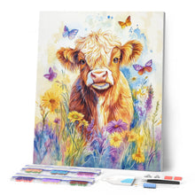 Afbeelding in Gallery-weergave laden, Diamond Painting - Schotse Hooglander met Vlinders