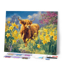 Afbeelding in Gallery-weergave laden, Diamond Painting - Schotse Hooglander met Narcissen