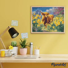Afbeelding in Gallery-weergave laden, Diamond Painting - Schotse Hooglander met Narcissen