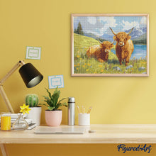 Afbeelding in Gallery-weergave laden, Diamond Painting - Schotse Hooglander Familie bij het Meer