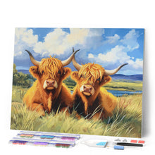 Afbeelding in Gallery-weergave laden, Diamond Painting - Schotse Hooglander in het Gouden Veld