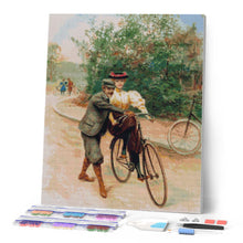Afbeelding in Gallery-weergave laden, Diamond Painting - Romantische fietsles - vintage schilderij