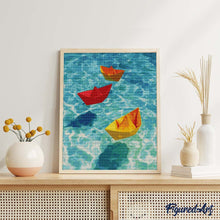 Afbeelding in Gallery-weergave laden, Diamond Painting - Origamibootjes op blauw