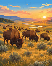 Afbeelding in Gallery-weergave laden, Diamond Painting - Yellowstone National Park, bizons in de Lamar Valley - Wyoming