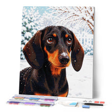 Afbeelding in Gallery-weergave laden, Diamond Painting - Winterportret van een teckel