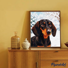 Afbeelding in Gallery-weergave laden, Diamond Painting - Winterportret van een teckel
