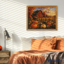 Afbeelding in Gallery-weergave laden, Diamond Painting - Pompoenenveld en Rode Schuur in het Gouden Uur