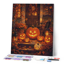 Afbeelding in Gallery-weergave laden, Diamond Painting - Verlichte Halloween-pompoen op de veranda