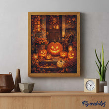Afbeelding in Gallery-weergave laden, Diamond Painting - Verlichte Halloween-pompoen op de veranda