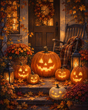Afbeelding in Gallery-weergave laden, Diamond Painting - Verlichte Halloween-pompoen op de veranda