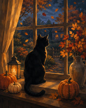 Afbeelding in Gallery-weergave laden, Diamond Painting - Zwarte Kat bij het Pompoenenraam