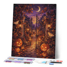 Afbeelding in Gallery-weergave laden, Diamond Painting - Betoverend tuinhek met Halloween-pompoenen