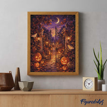Afbeelding in Gallery-weergave laden, Diamond Painting - Betoverend tuinhek met Halloween-pompoenen