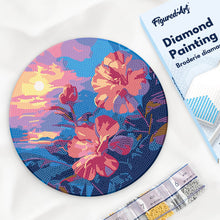 Afbeelding in Gallery-weergave laden, Diamond Painting op Houten Schijf - Hibiscus bij zonsondergang