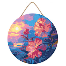 Afbeelding in Gallery-weergave laden, Diamond Painting op Houten Schijf - Hibiscus bij zonsondergang