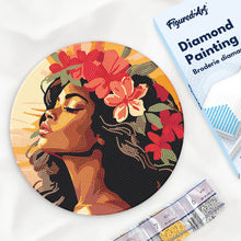 Afbeelding in Gallery-weergave laden, Diamond Painting op Houten Schijf - Bloemenvrouw