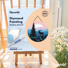 Afbeelding in Gallery-weergave laden, Diamond Painting op Houten Schijf - Majestueuze herten en landschap