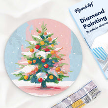 Afbeelding in Gallery-weergave laden, Diamond Painting op Houten Schijf - Besneeuwde kerstboom