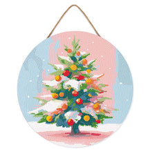 Afbeelding in Gallery-weergave laden, Diamond Painting op Houten Schijf - Besneeuwde kerstboom