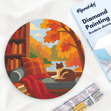 Afbeelding in Gallery-weergave laden, Diamond Painting op Houten Schijf - Herfstzicht van de kat