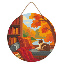 Afbeelding in Gallery-weergave laden, Diamond Painting op Houten Schijf - Herfstzicht van de kat