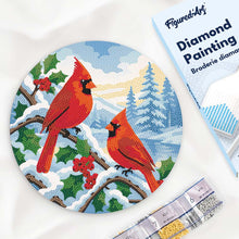 Afbeelding in Gallery-weergave laden, Diamond Painting op Houten Schijf - Winterkardinalen