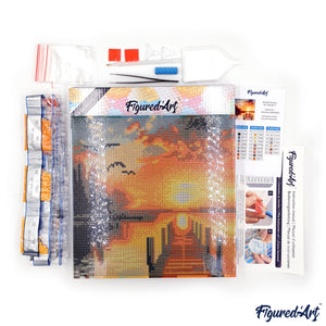 Mini Diamond Painting 25x25 cm - Torii Poort bij Zonsondergang
