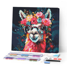 Afbeelding in Gallery-weergave laden, Mini Diamond Painting 25x25 cm - Modieuze lama met bloemen