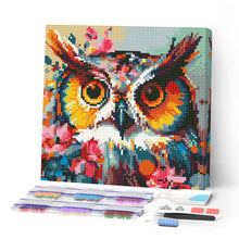 Afbeelding in Gallery-weergave laden, Mini Diamond Painting 25x25 cm - Modieuze uil met bloemen