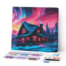 Afbeelding in Gallery-weergave laden, Mini Diamond Painting 25x25 cm - Huis onder de Aurora Hemel