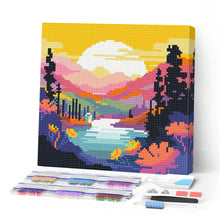 Afbeelding in Gallery-weergave laden, Mini Diamond Painting 25x25 cm - Kleurrijke Zonsondergang bij het Meer