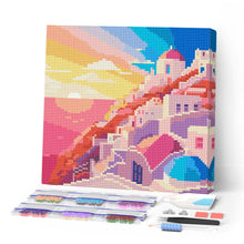 Afbeelding in Gallery-weergave laden, Mini Diamond Painting 25x25 cm - Zonsondergang in Santorini