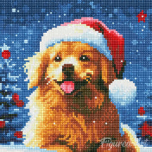 Afbeelding in Gallery-weergave laden, Mini Diamond Painting 25x25 cm - Hond in Besneeuwde Kerst