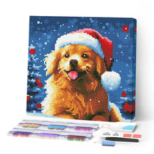 Afbeelding in Gallery-weergave laden, Mini Diamond Painting 25x25 cm - Hond in Besneeuwde Kerst