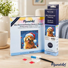 Afbeelding in Gallery-weergave laden, Mini Diamond Painting 25x25 cm - Hond in Besneeuwde Kerst