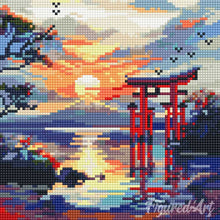 Afbeelding in Gallery-weergave laden, Mini Diamond Painting 25x25 cm - Torii Poort bij Zonsondergang