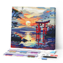 Afbeelding in Gallery-weergave laden, Mini Diamond Painting 25x25 cm - Torii Poort bij Zonsondergang